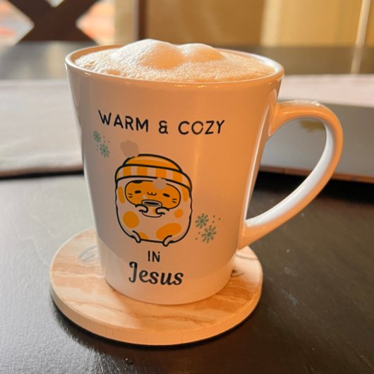 Niedliches Christliches "Warm & Cosy in Jesus" mit Milchtasse