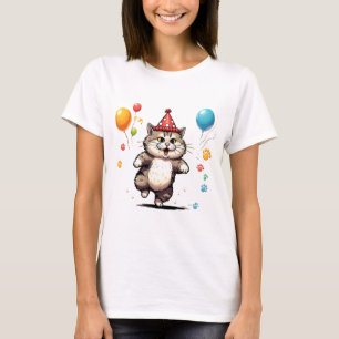 Niedliches Chubby Party Cat Fun & Playful Cartoon T-Shirt