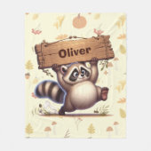 Niedliches Chubby Raccoon mit Holzschild Fleecedecke (Vorderseite)