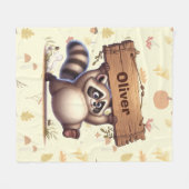Niedliches Chubby Raccoon mit Holzschild Fleecedecke (Vorderseite (Horizontal))