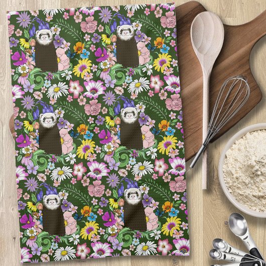 Niedliches Cioccolate Sable Ferret Blumengrün Geschirrtuch