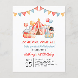Niedliches Circus Karneval Festival 1. Geburtstag Flyer