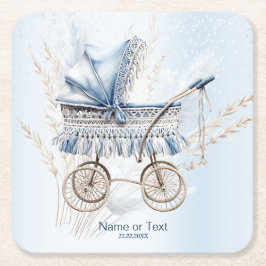 Niedliches Classic Baby Stroller blaues florales P Rechteckiger Pappuntersetzer