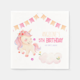 Niedliches Cloud Pink Unicorful Girl Geburtstag Serviette