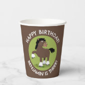 Niedliches Clydesdale Pferd personalisierter Gebur Pappbecher (Rückseite)