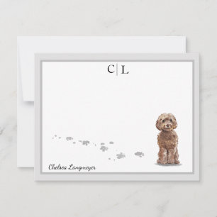 Niedliches Cockapoo Dog Graue Grenz Monogramm Ihr  Mitteilungskarte