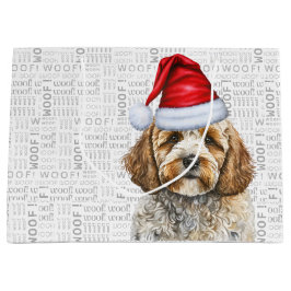 Niedliches Cockapoo in der Weihnachtsmannmütze Wei Große Geschenktüte