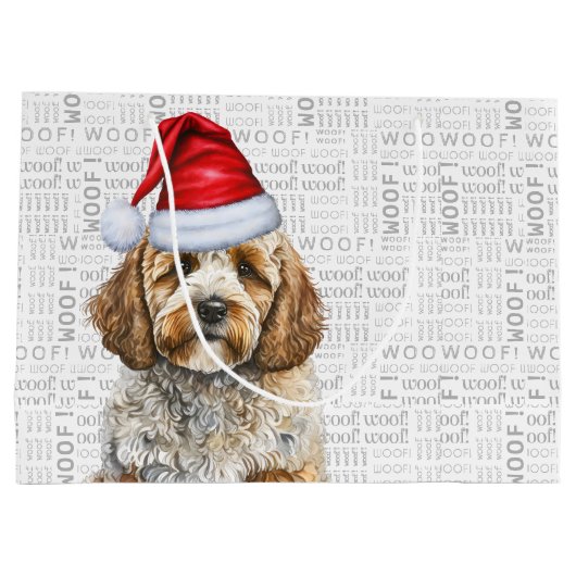 Niedliches Cockapoo in der Weihnachtsmannmütze Wei Große Geschenktüte (Rückseite)