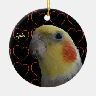 Niedliches Cockatiel und Herz Keramikornament