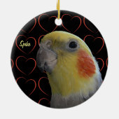 Niedliches Cockatiel und Herz Keramikornament (Hinten)