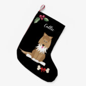 Niedliches Collie Dog Monogramm Schwarz Kleiner Weihnachtsstrumpf (Vorderansicht (hängend))