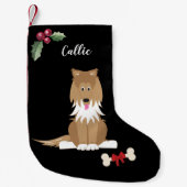 Niedliches Collie Dog Monogramm Schwarz Kleiner Weihnachtsstrumpf (Vorderseite)