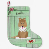 Niedliches Collie Hund Grünes Holzzaun Monogramm Kleiner Weihnachtsstrumpf (Vorderseite)