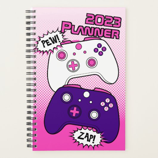 Niedliches Comic Book Pink Controller Gamer Girl Planer (Vorderseite)