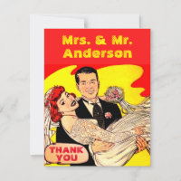Niedliches Comic Hochzeit Paar danke Postcard
