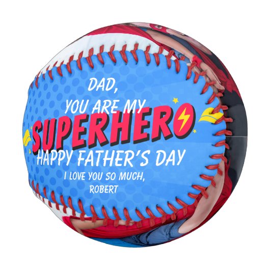 Niedliches Comic Superhero Fathers Day Baseball (Vorne Rechts)