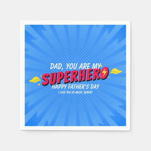 Niedliches Comic Superhero Fathers Day Napkins Serviette (Vorderseite)