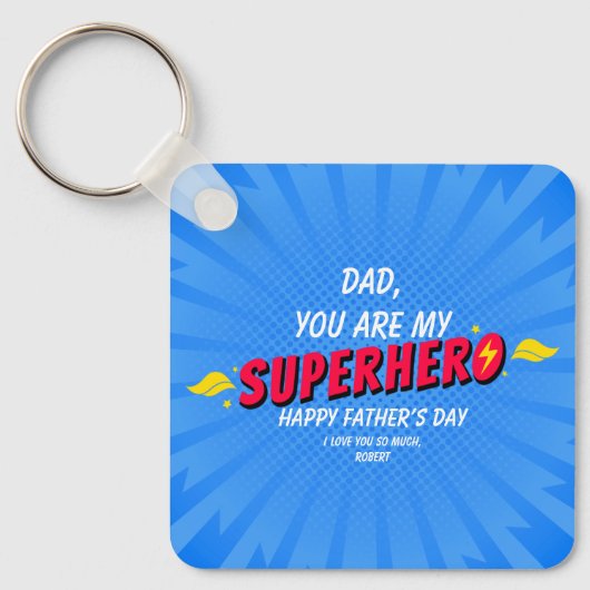 Niedliches Comic Superhero Fathers Day Schlüsselan Schlüsselanhänger (Vorderseite)