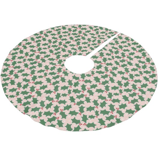 Niedliches Common Holly-Blätter-Muster Weihnachten Polyester Weihnachtsbaumdecke (Schrägansicht)