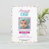 Niedliches Confetti Foto 1. Geburtstag Einladung (Stehend Vorderseite)