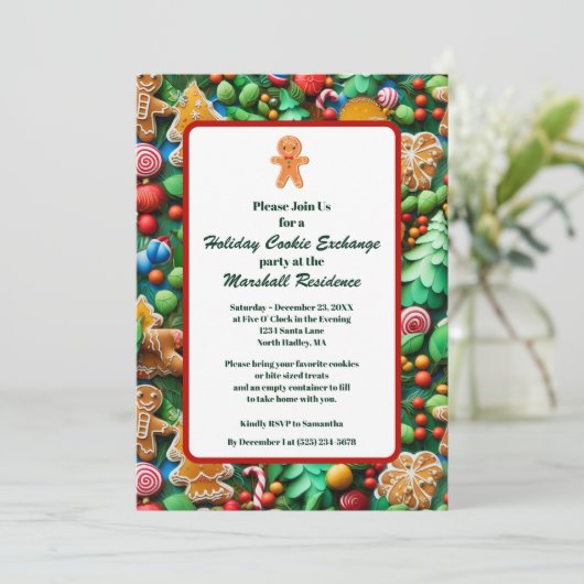 Niedliches Cookie Exchange Weihnachtsbudget Party Einladung (Stehend Vorderseite)