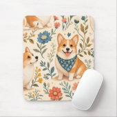 Niedliches Corgi-Blumengarten-Muster Mousepad (Mit Mouse)