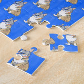 Niedliches Corgi Dog Muster Blauer Hintergrund Puzzle (Seite)