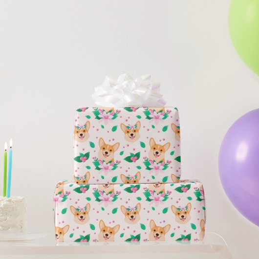 Niedliches Corgi Floral Wrapping Paper Geschenkpapier (Partygeschenke)