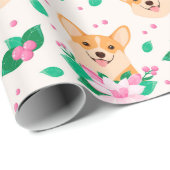 Niedliches Corgi Floral Wrapping Paper Geschenkpapier (Rolleneckpunkt)