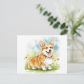 Niedliches Corgi mit Blume Postkarte (Stehend Vorderseite)