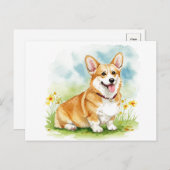 Niedliches Corgi mit Blume Postkarte (Vorne/Hinten)