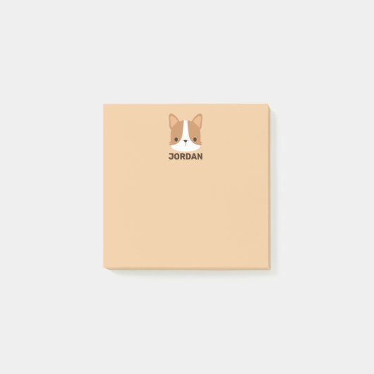 Niedliches Corgi mit Personalisiertem Namen Post-it Klebezettel (Vorderseite)