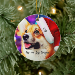 Niedliches Corgi mit Weihnachtsmannmützen Weihnach Keramik Ornament