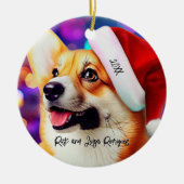 Niedliches Corgi mit Weihnachtsmannmützen Weihnach Keramik Ornament (Vorne)
