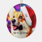 Niedliches Corgi mit Weihnachtsmannmützen Weihnach Keramik Ornament (Links)
