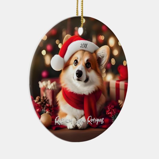 Niedliches Corgi mit Weihnachtsmannmützen Weihnach Keramik Ornament (Rechts)