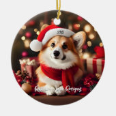 Niedliches Corgi mit Weihnachtsmannmützen Weihnach Keramik Ornament (Vorne)