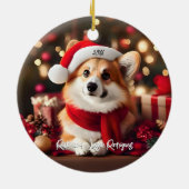 Niedliches Corgi mit Weihnachtsmannmützen Weihnach Keramik Ornament (Hinten)