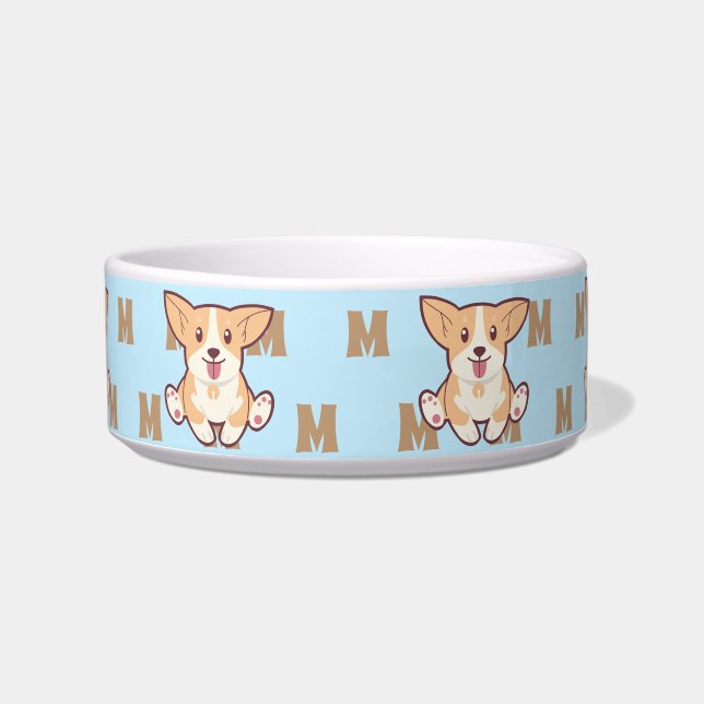 Niedliches Corgi Monogramm Muster blaue Tasse Napf (Vorderseite)