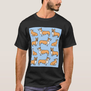 Niedliches Corgi-Muster mit blauem Hintergrund T-Shirt
