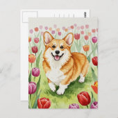 Niedliches Corgi Tulips Postkarte (Vorne/Hinten)