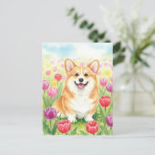 Niedliches Corgi Tulips Postkarte (Stehend Vorderseite)