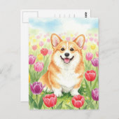 Niedliches Corgi Tulips Postkarte (Vorne/Hinten)