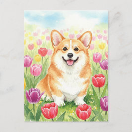 Niedliches Corgi Tulips Postkarte
