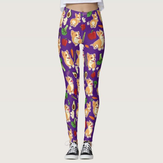 Niedliches Corgi und Gemüse Lebensmittelmuster Lil Leggings (Vorderseite)
