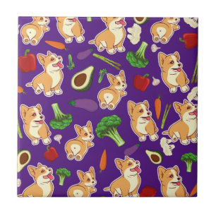 Niedliches Corgi- und Gemüse-Muster Fliese