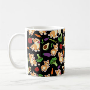 Niedliches Corgi und Gemüse - Muster schwarz Kaffeetasse