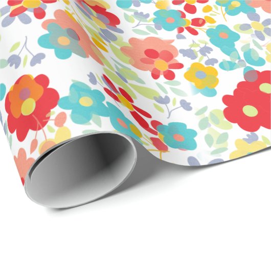 Niedliches Cornflora Rosa Aqua Geschenkpapier (Rolleneckpunkt)