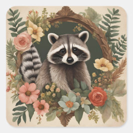 Niedliches Cottage-Raccoon Quadratischer Aufkleber