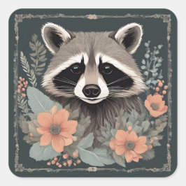 Niedliches Cottage-Raccoon Quadratischer Aufkleber